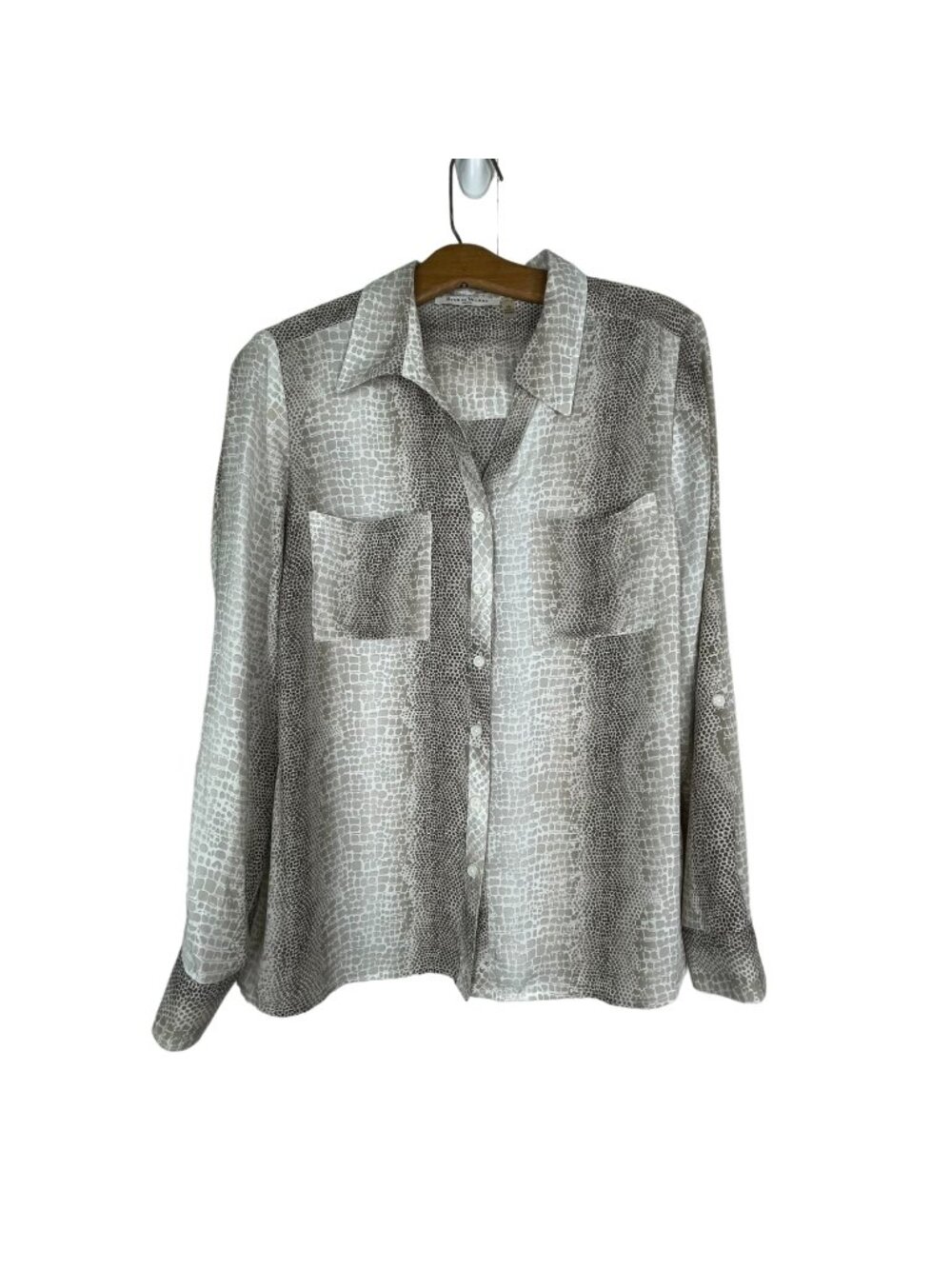 Studio Works Petite Medium Snake Shirt Collared Button Long Sleeve Tan